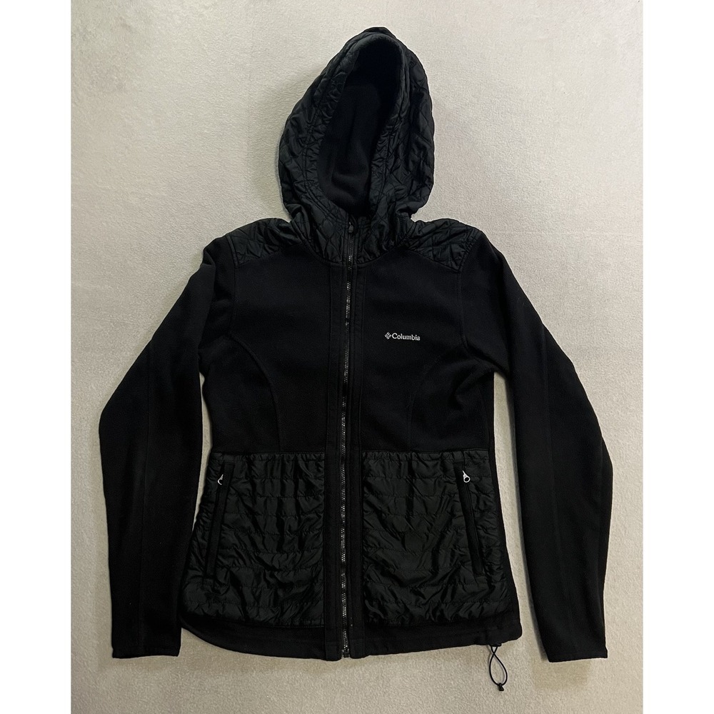 Columbia Powder Lite Hybrid Fleece Hooded Jacket Women's Size Small Black Zip Up